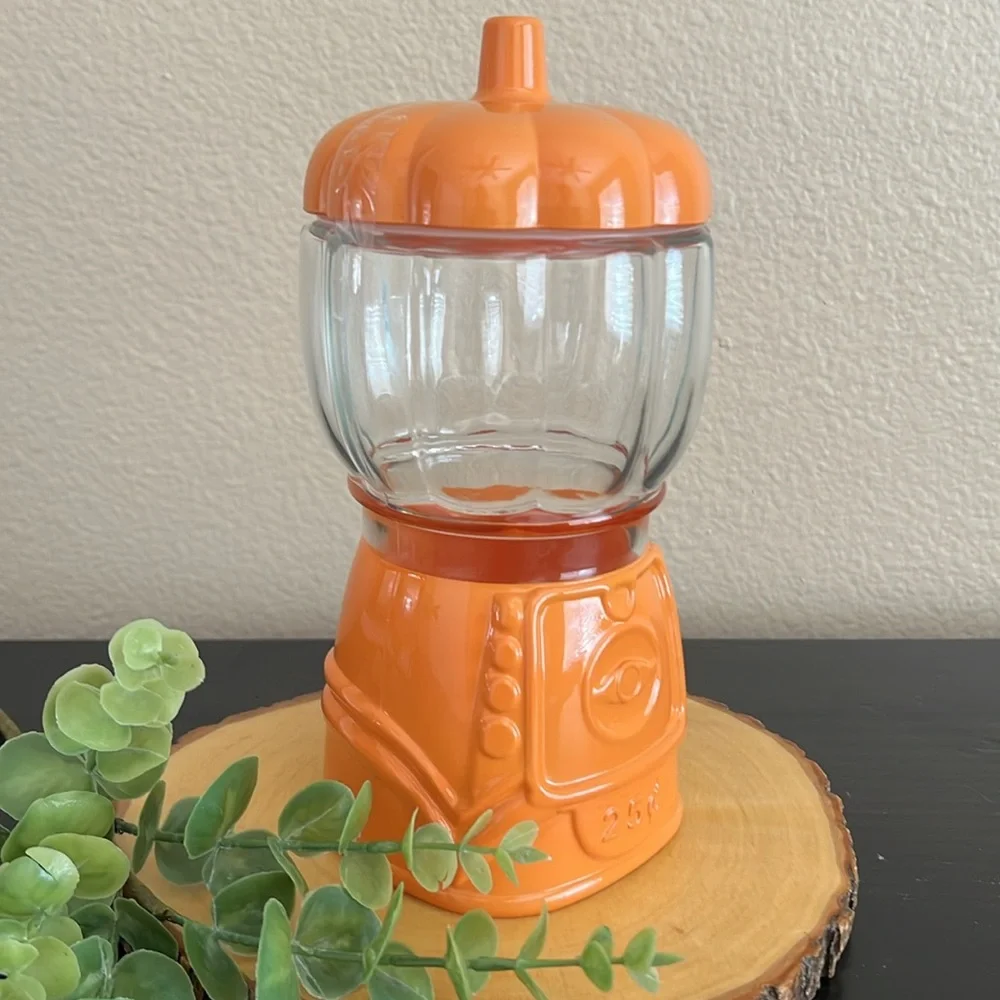 NWT Target Bullseye Halloween Orange Glass Pumpkin Gumball Machine Canister